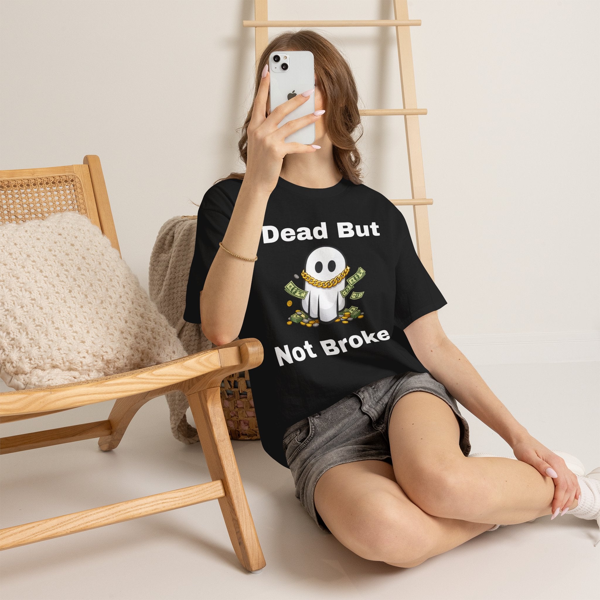Dead But Not Broke Tee — Funny Ghost Graphic Shirt